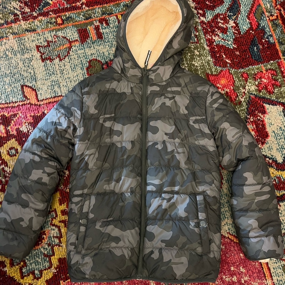 Boys sherpa lined puffer jacket.